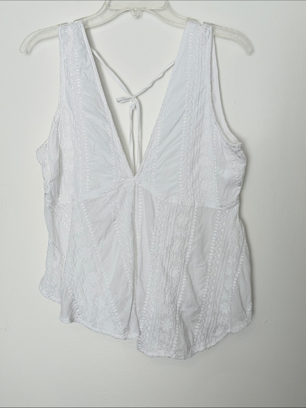 Free People White Lace-Trim V-Back Camisole